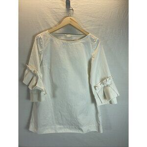 COS womens size S white tunic shirt top EU 38 Crisp poplin 3/4 slv Ruffle‎ trim